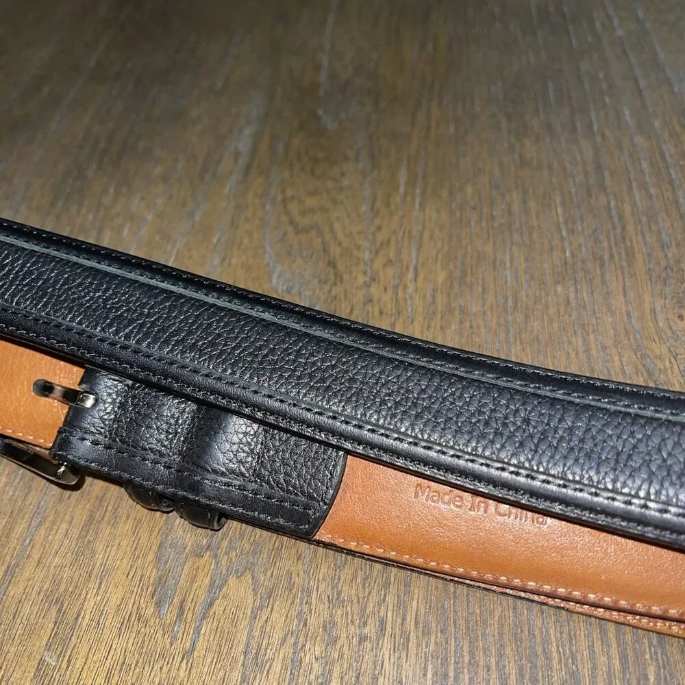Johnston & Murphy Black Leather Dress Belt Size 40 Silver Buckle
